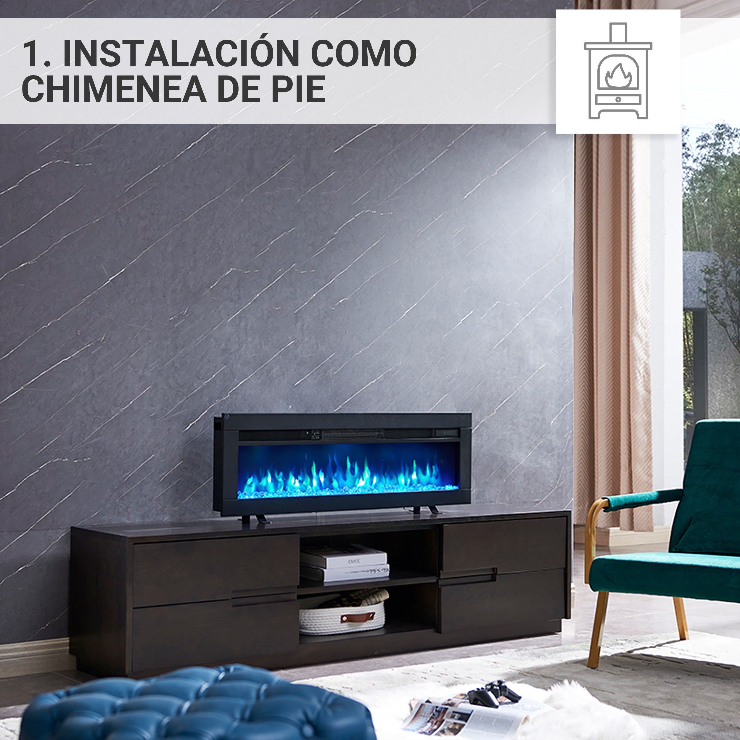 Camino Elettrico BALDERIA Agnes 40 | Effetto Fiamma 3D Realistico + Riscaldamento 2000W | Con Telecomando - Foto 10