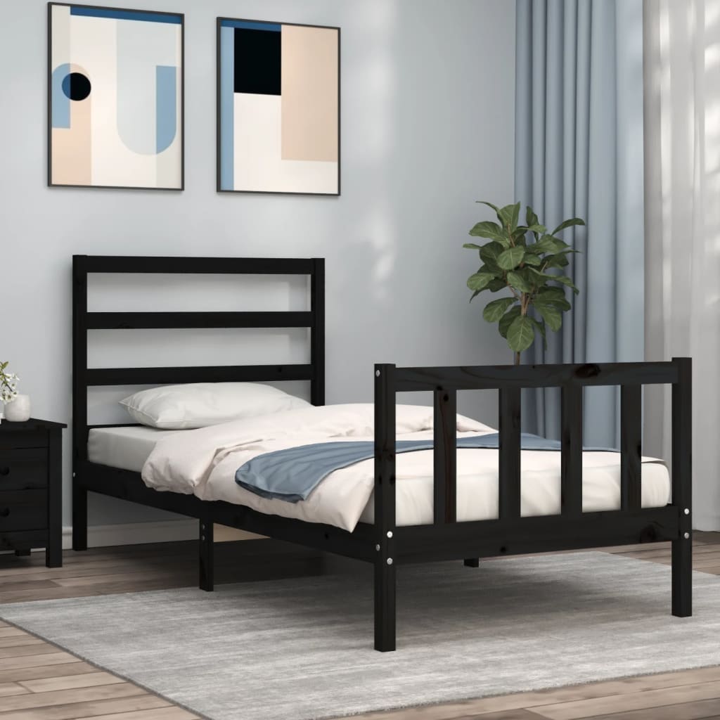 Lit Empilable En Bois De Pin Massif - Noir - 100x200 Cm - Neuf