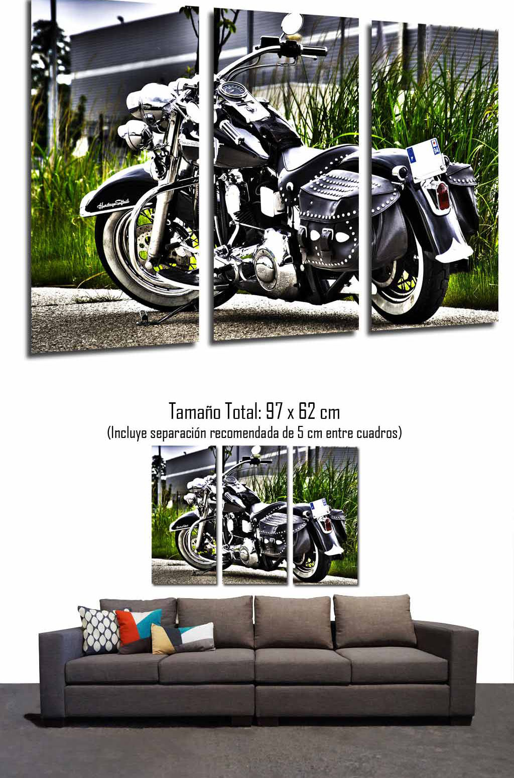 Noir Harley Davidson Moto, Course, Route, tirage photographique sur bois, peinture moderne décorative - 2