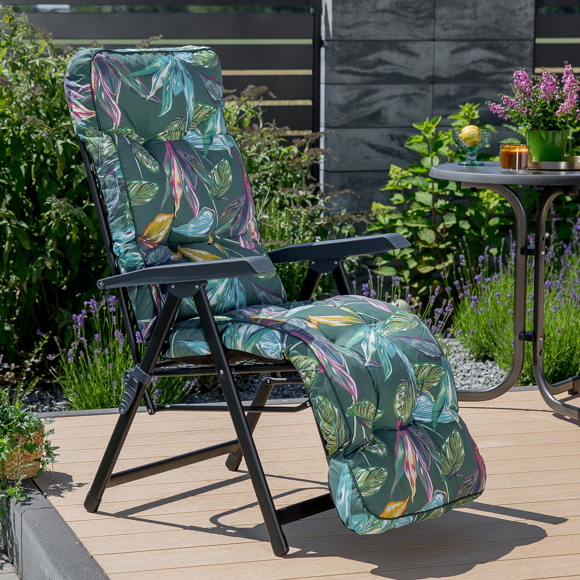 Fotel ogrodowy z podnóżkiem Lena Plus Black Edition niebiesko-zielony Patio - 2