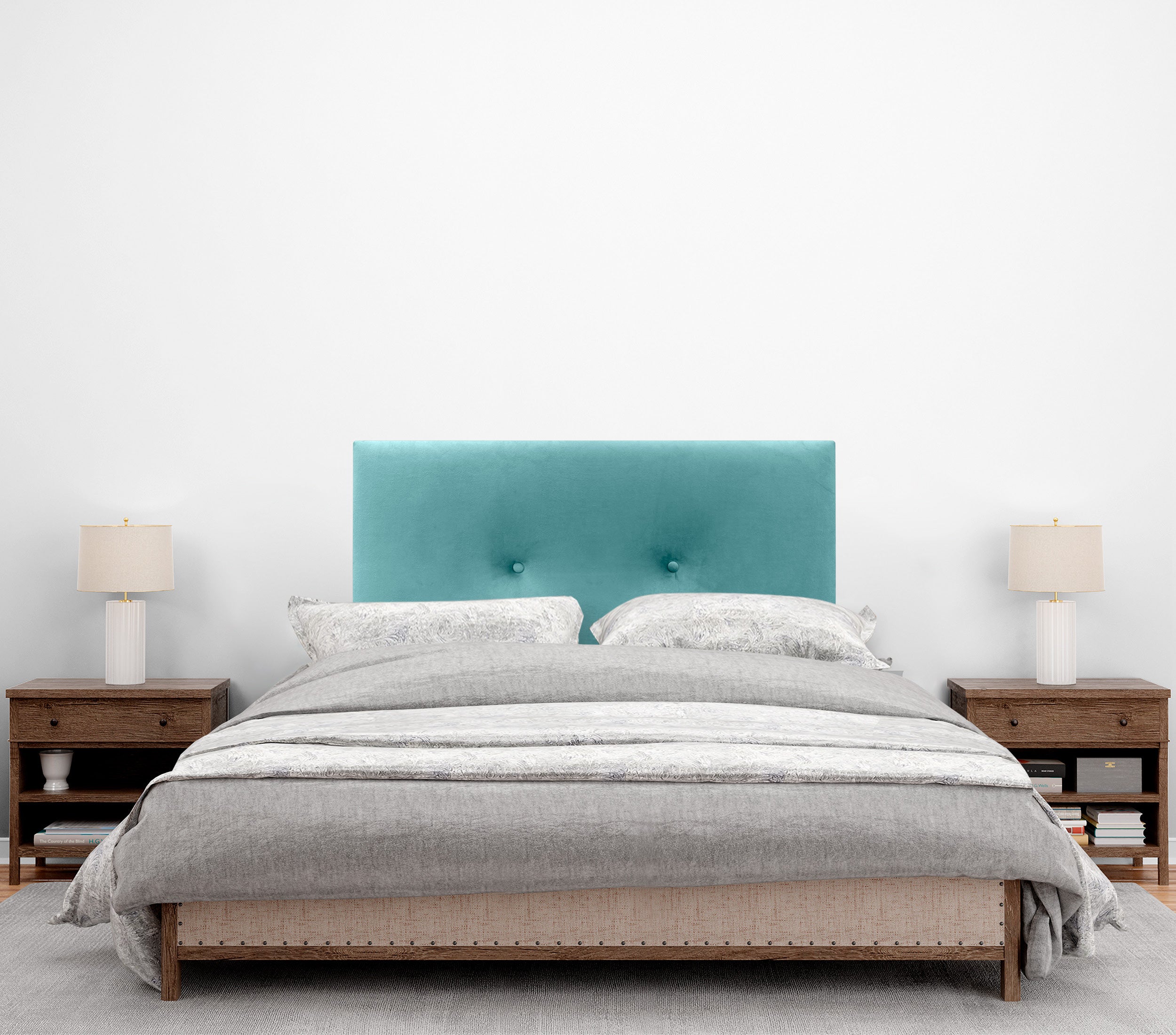 DHOME Testiera in velluto liscio con bottoni e gambe alta gamma moderna testiera imbottita per letto di lusso camera da (Turquoise, 95x115cm) - 2