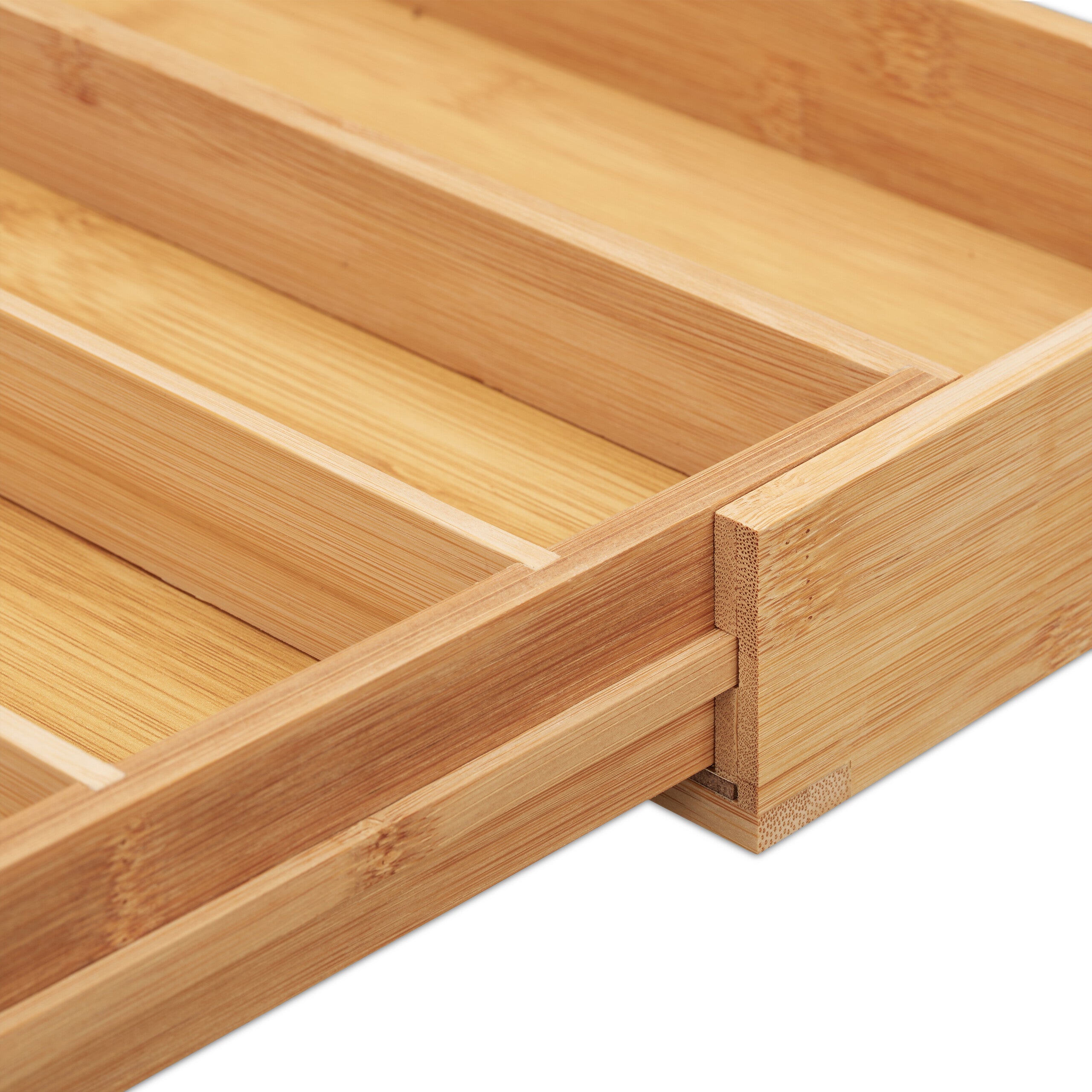 Cubertero Bambú Extensible Cajón, Bandeja Cubiertos 6-8 Espacios 2 Soportes Cuchillos, 5x32x43cm, Natural, Relaxdays - 7