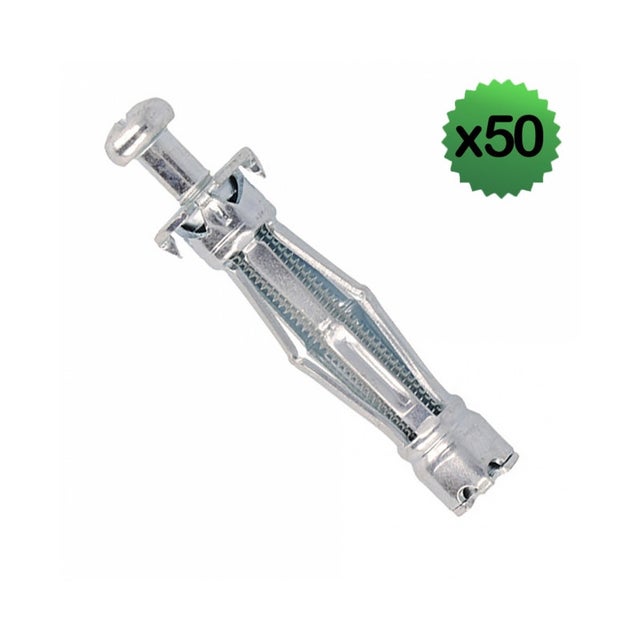Molly m18150pb-xj tasselli metallici 50 pezzi 6 x 50 mm + Viti – Materiali vuoti – Confezione Pro, Grigio, Set di 100 pezzi