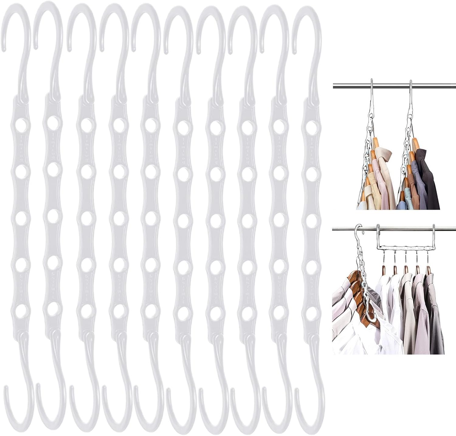 Zestaw 10 magicznych wieszaków na ubrania, organizer do szafy, oszczędzający miejsce (biały)