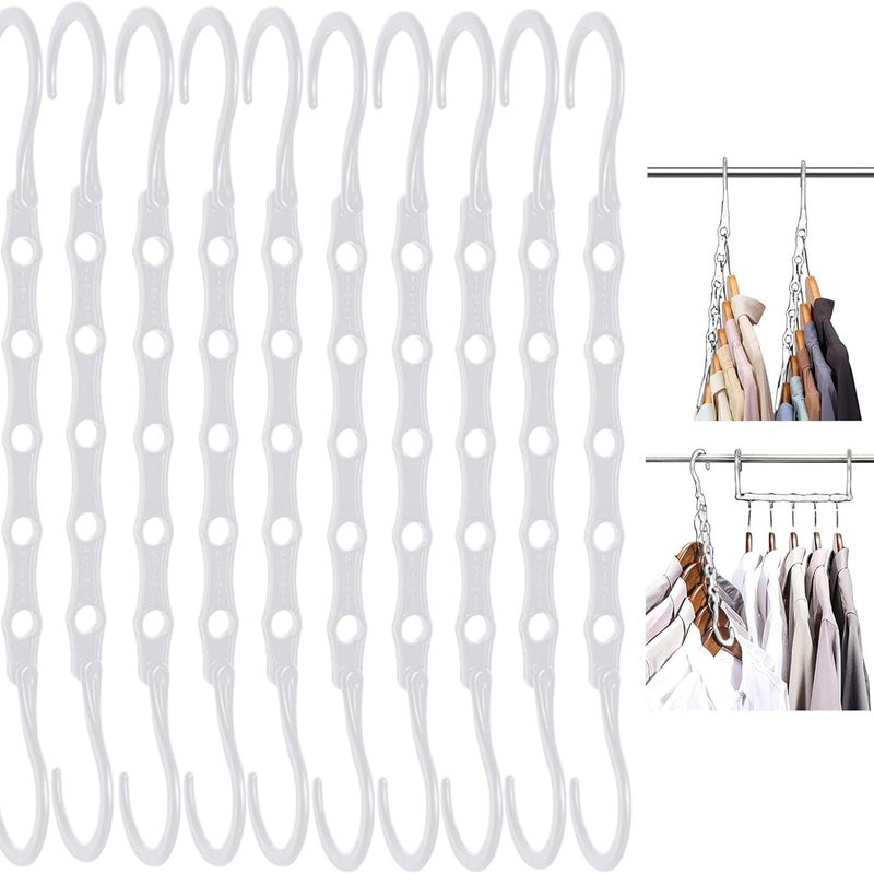 Zestaw 10 magicznych wieszaków na ubrania, organizer do szafy, oszczędzający miejsce (biały)
