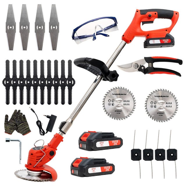 OUTIGO Tagliabordi elettrico a batteria, decespugliatore a batteria retrattile con 2 batterie e 4 tipi di lama