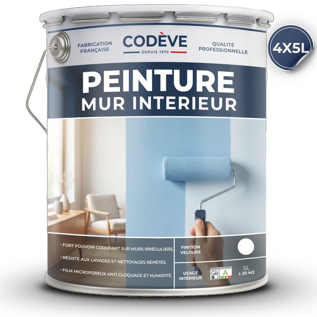 Peinture Mur Interieur - 20 L - Codeve Bois - RAL 6005 - Vert mousse - Pour La Décoration De Votre Salon, Séjour, Cuisine Ou Chambre.