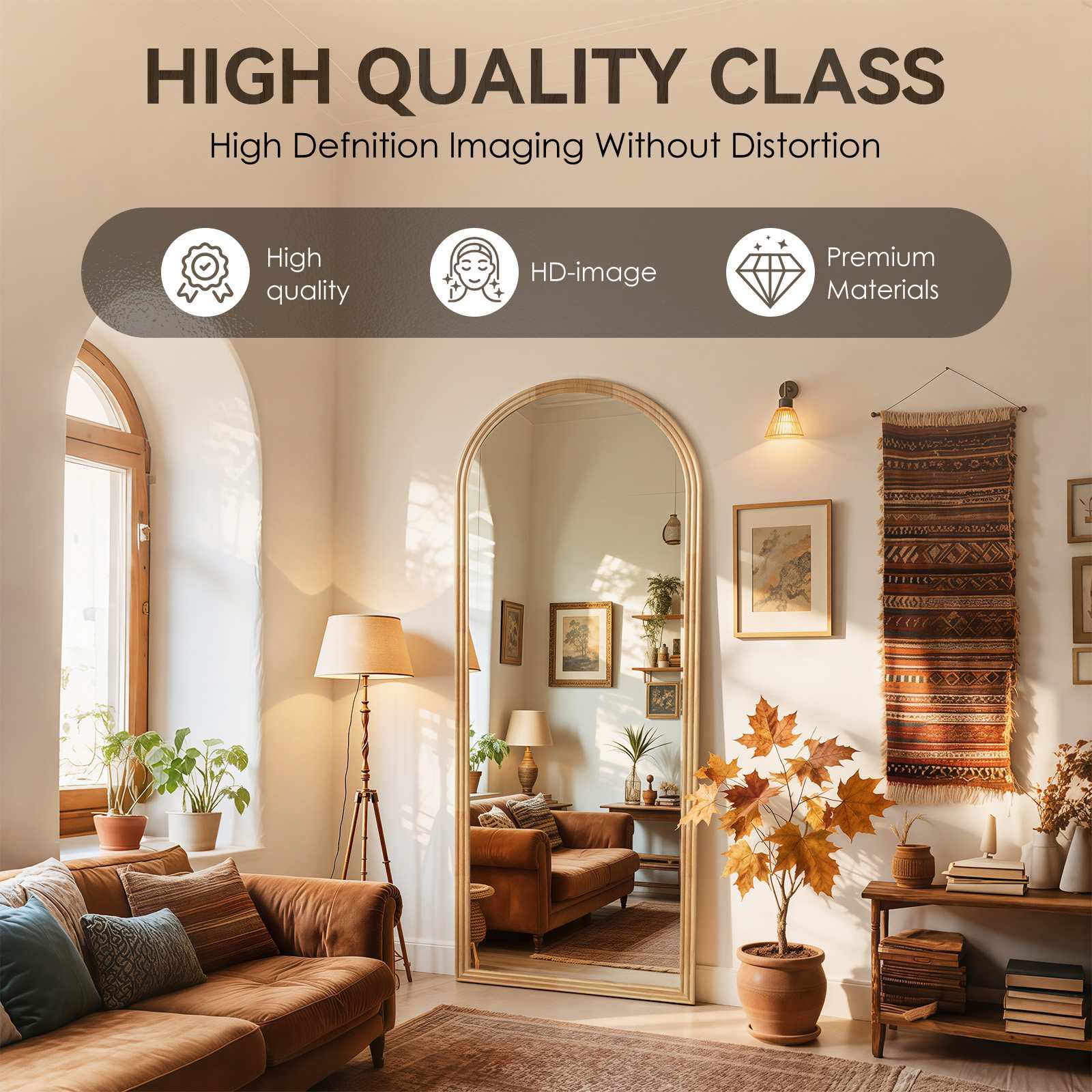 Espejo de Pie Arco 160×50cm Madera Maciza, Espejo de Cuerpo Completo HD para Dormitorio y Salón - 3