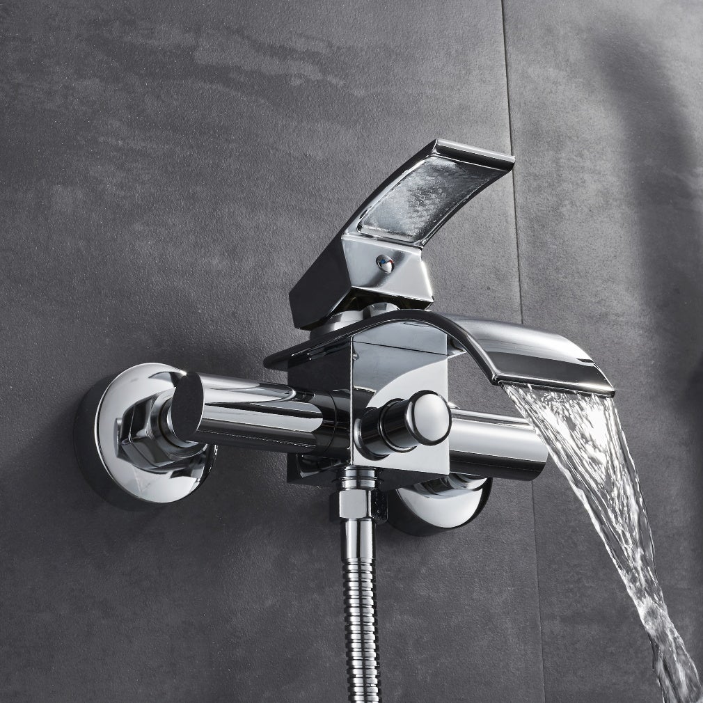 Robinet de Bain Monocommande pour Baignoire Montage Cascade Mitigeur Douche avec Douche à Main Chromé - 8