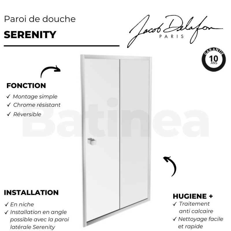 Paroi douche JACOB DELAFON Serenity, 120 cm, porte coulissante réversible instal. Niche - 5