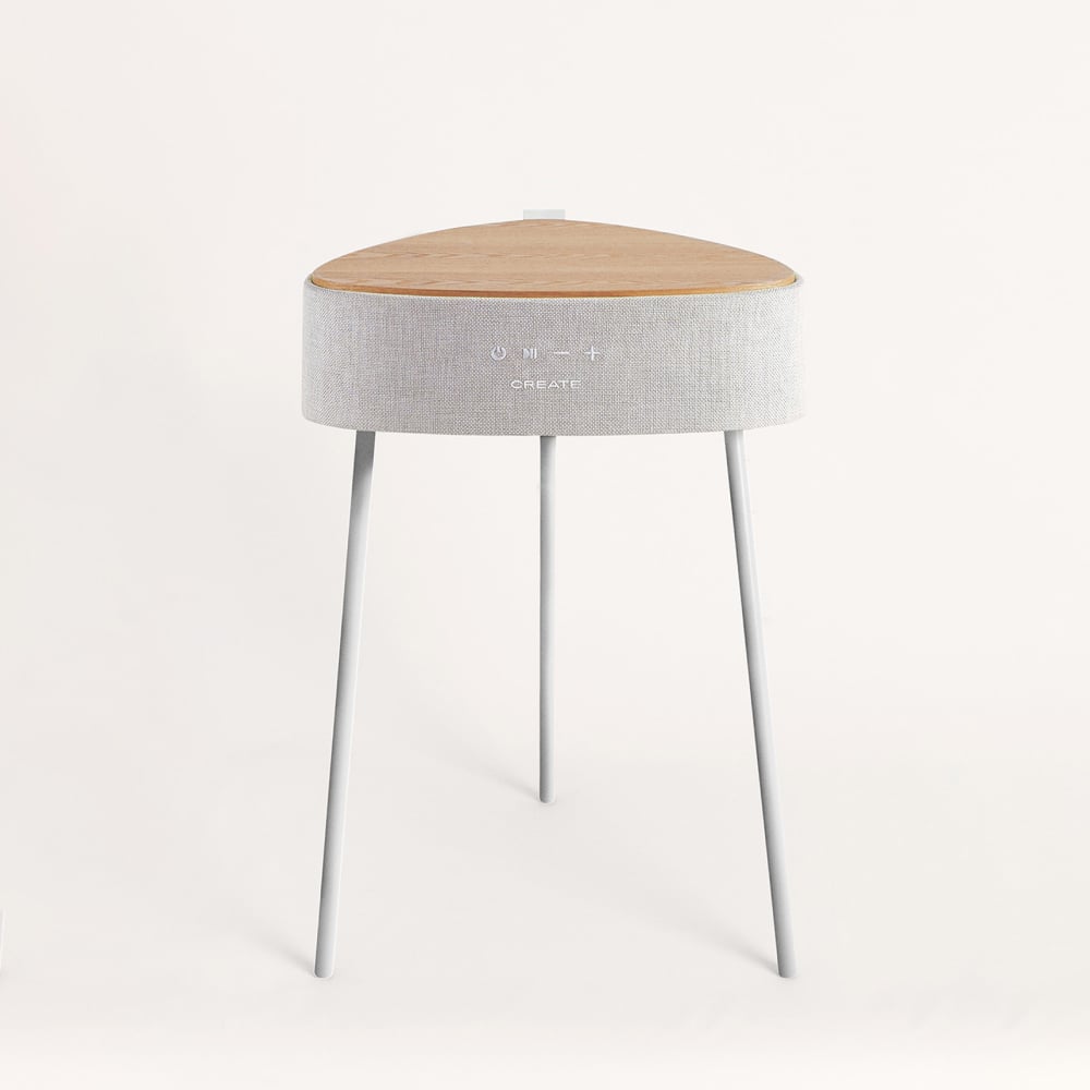 CREATE - SPEAKER TABLE 180 - Stolik z głośnikami i systemem dźwięku 180º, łącznością Bluetooth oraz ładowaniem bezprzewodowym - Bois naturel