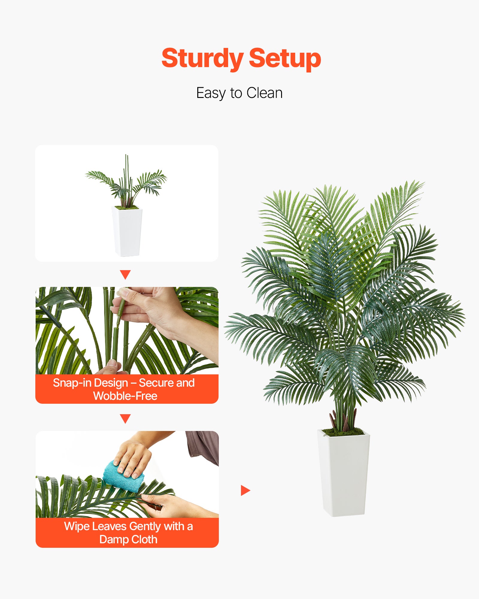 Palmier Artificiel Areca VEVOR, 1,8 m, Plante Artificielle Tropicale en Pot Blanc, pour Décoration d'Intérieur, Salon, Bureau, Intérieur et Extérieur - 4
