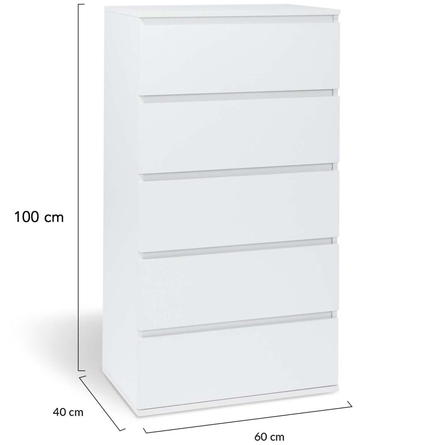 Chiffonnier 5 tiroirs TOMI 60x40x100 cm commode semainier bois blanc - 5
