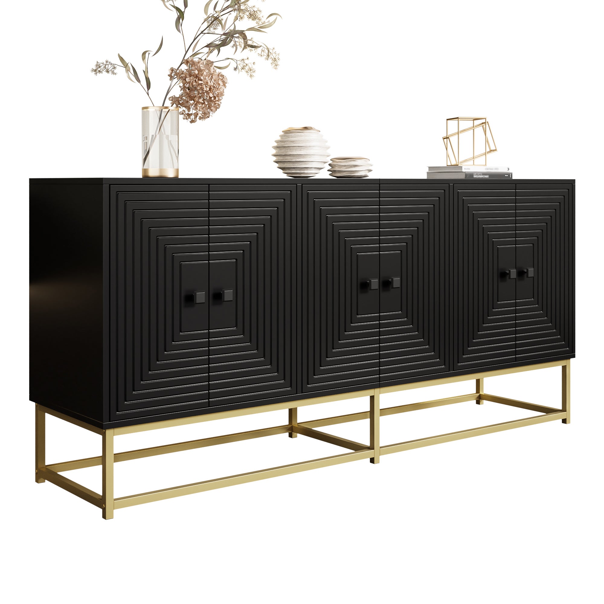 Buffet moderne avec 6 portes - 160 x 38 x 75.5 cm - pour salon, salle à manger - Panneau de particules - Blanc - 2