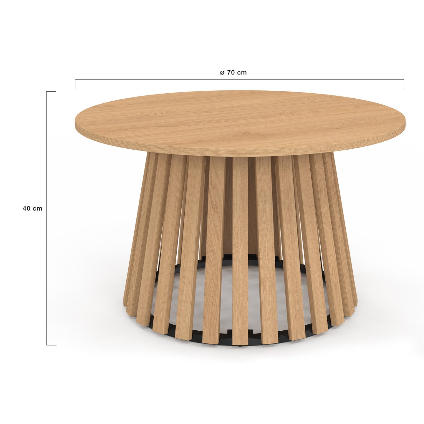 Table basse ronde CARMEN 70 cm pied bois en lattes et plateau bois - 4