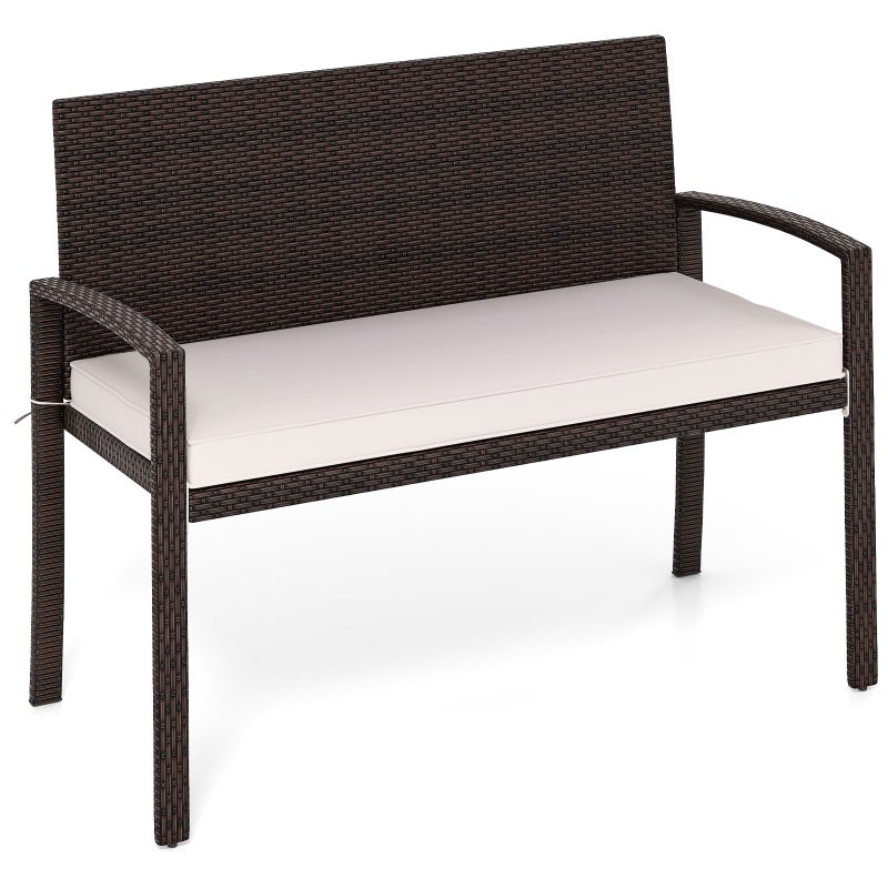 Ławka ogrodowa z polirattanu, z poduszką do siedzenia, odporna na warunki atmosferyczne, 2-osobowa ławka rattanowa, obciążenie do 360 kg