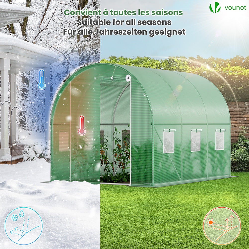 Serre de jardin tunnel 6m² en acier galvanisé - fenêtre anti-moustiquaire, porte enroulable, barre anti-tempête - VOUNOT® - 3