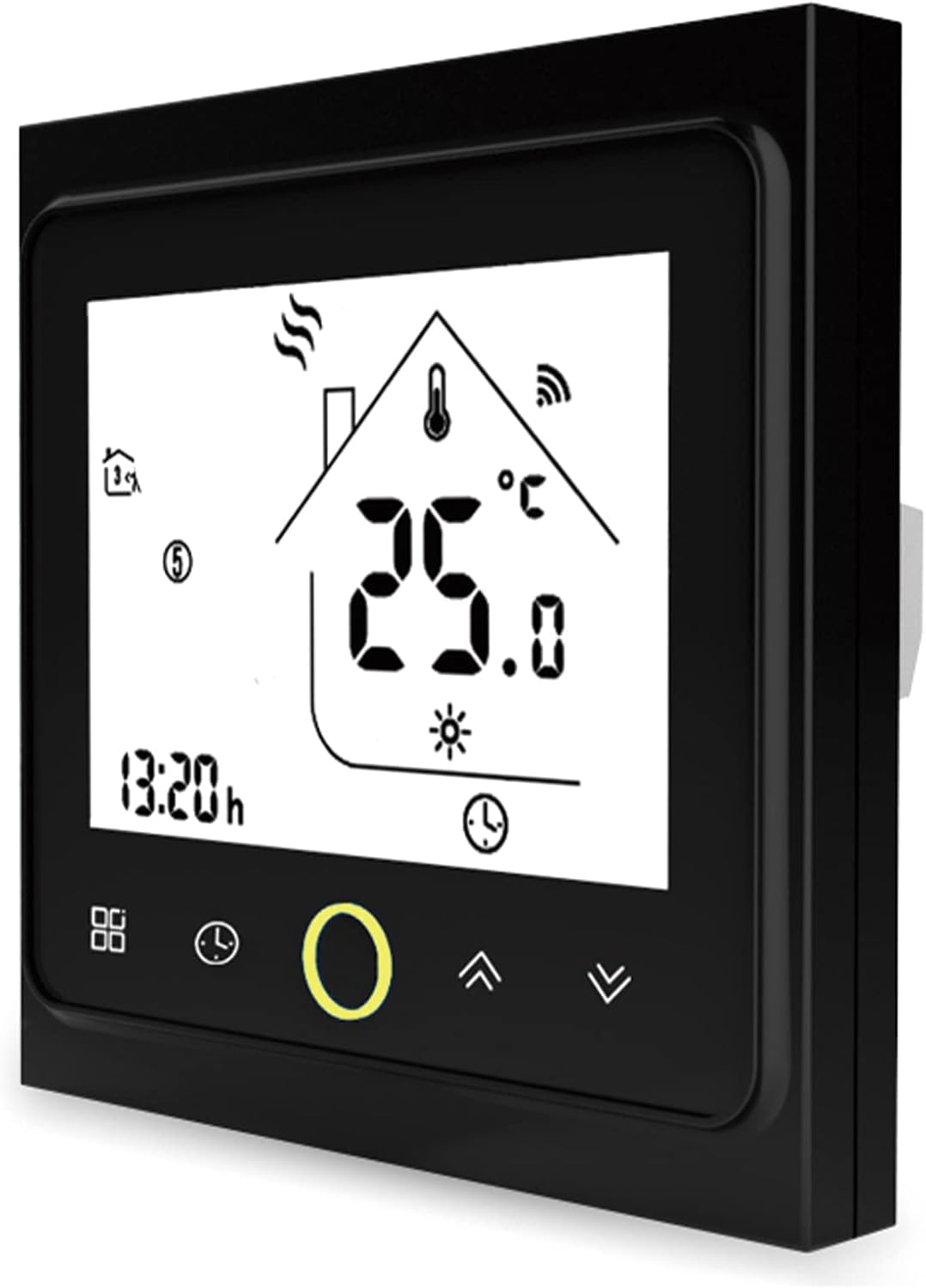 Czarny inteligentny termostat, regulator temperatury Wi-Fi, aplikacja Smart Life, pilot do grzejnika elektrycznego, kompatybilny z Alexą i Google