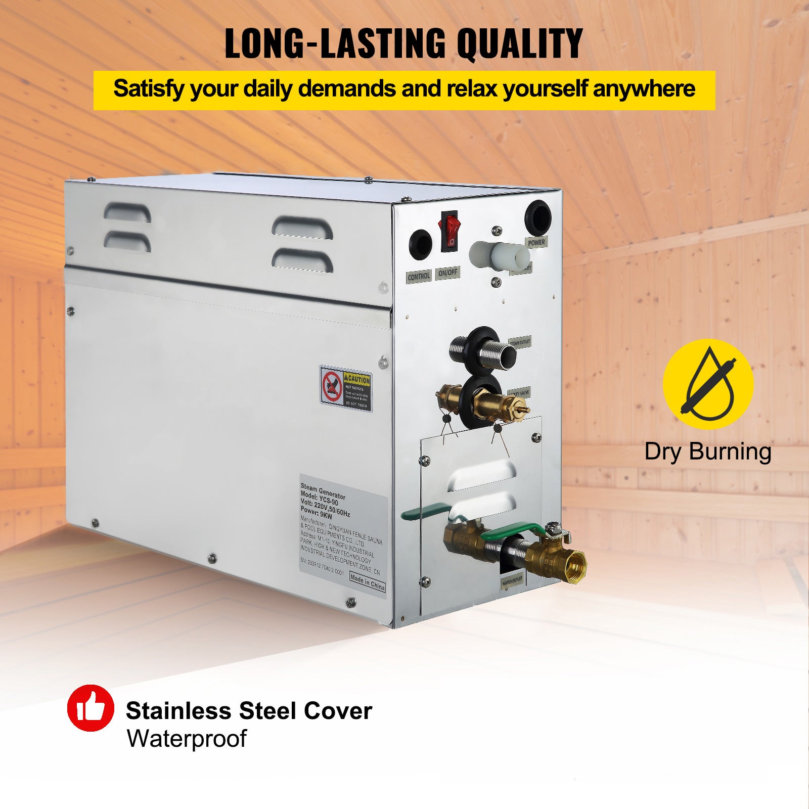 Générateur vapeur 9KW,SucceBuy générateur vapeur pour salle SPA à affichage numérique,générateur vapeur pour sauna 35-55°C pour maison et commerce - 7