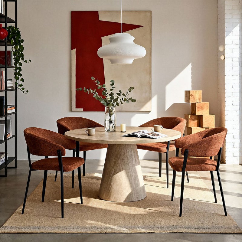 Zestaw 2 krzeseł z podłokietnikami z tkaniny i czarnego metalu - Terakota - AVRELA