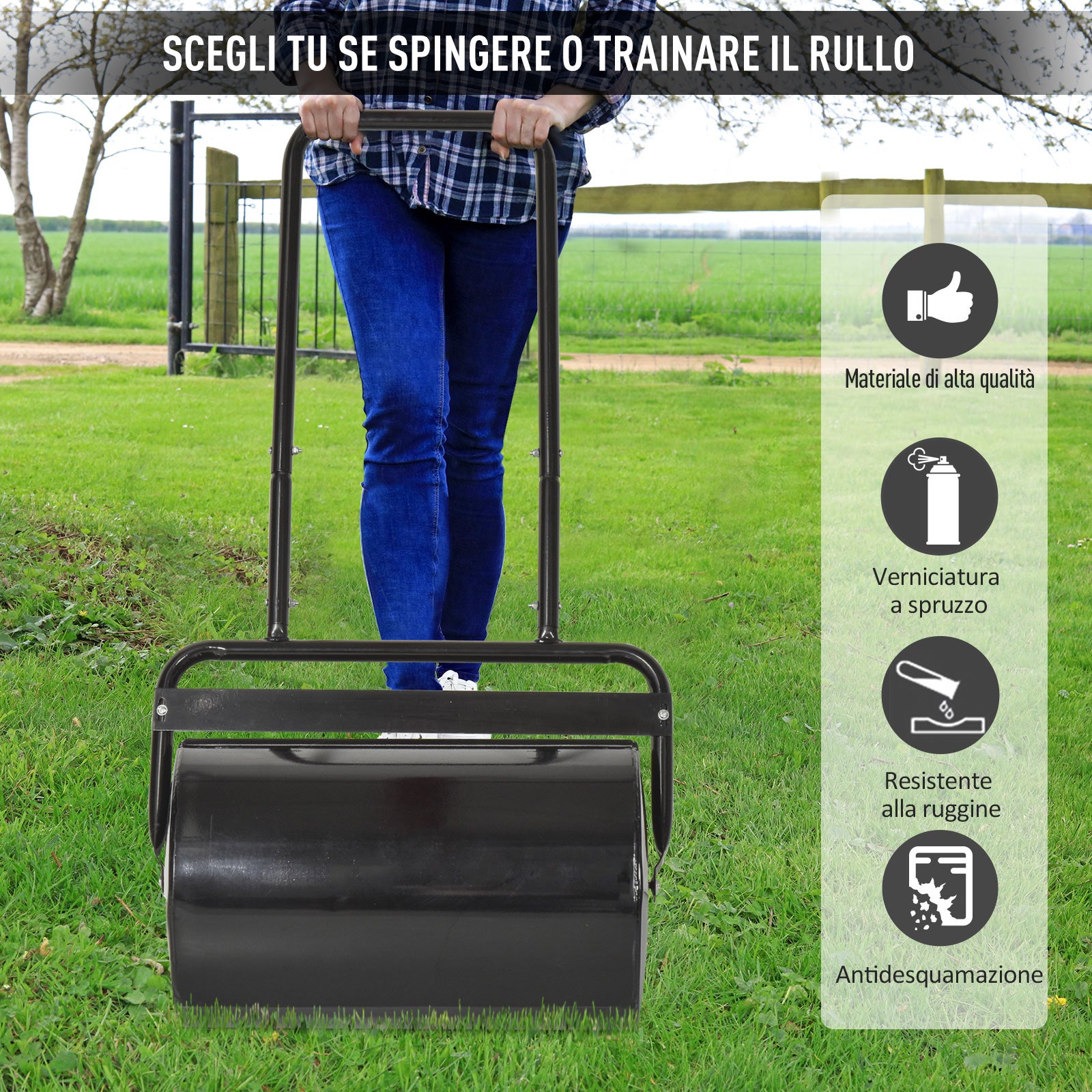 Outsunny Rullo da Giardino Ø32x50 cm in Metallo Impermeabile Nero, Serbatoio 38 Litri max (Acqua o Sabbia) - 7