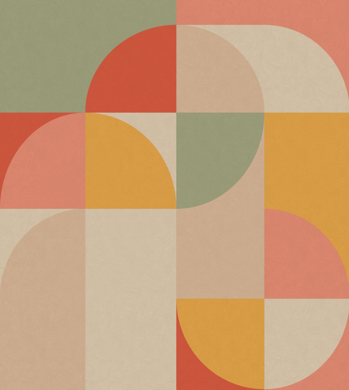 Fotomural motivo geométrico en estilo bauhaus rosa, amarillo ocre y menta verde - 250 x 279 cm - estahome