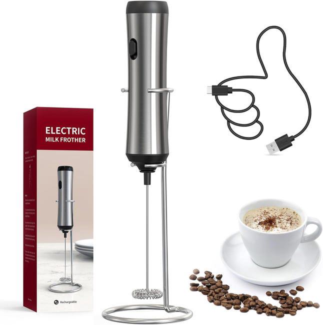 Elektryczny spieniacz do mleka, akumulatorowy, mini mikser do kawy, cappuccino, latte i matcha, srebrny