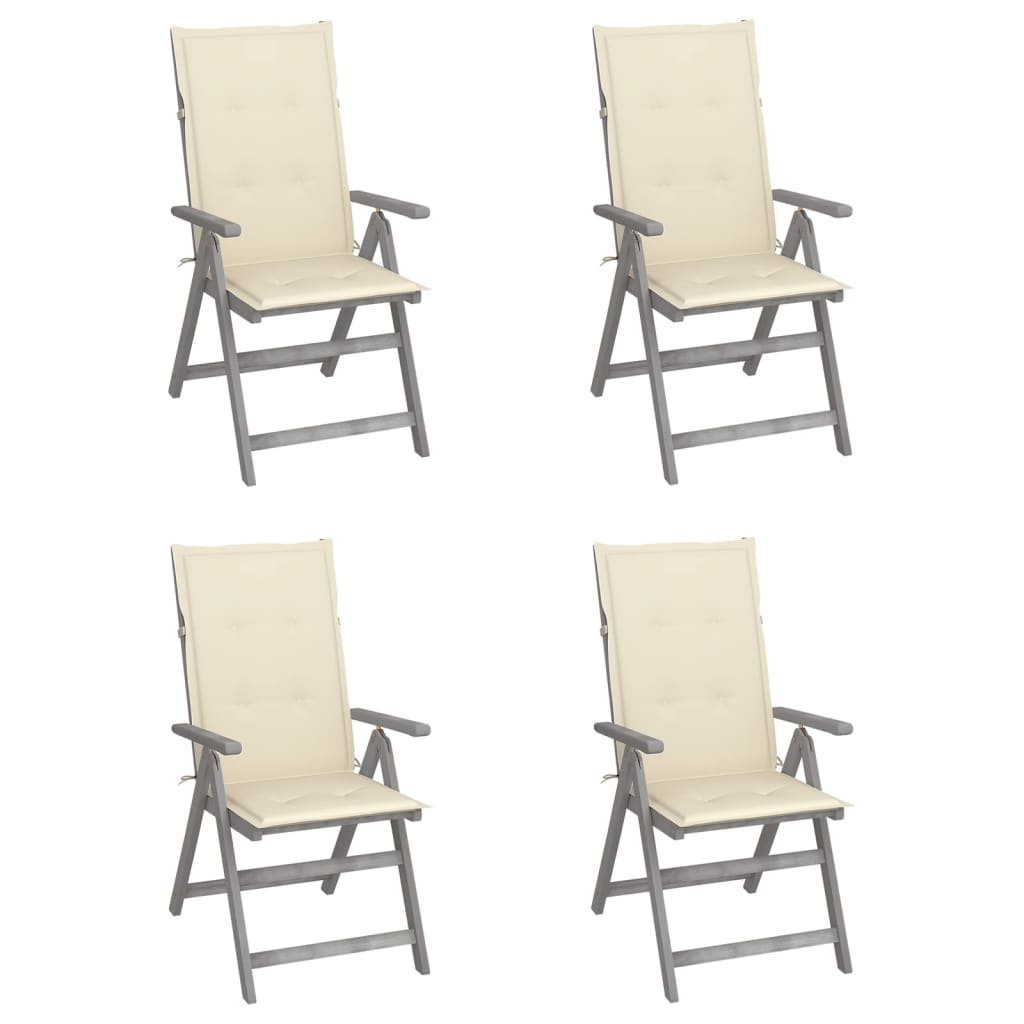 Chaises inclinables de jardin lot de 4 et coussins Bois acacia Leroy