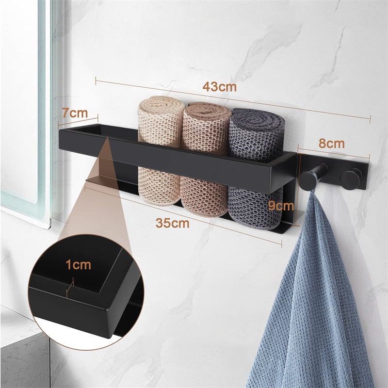 Porte-serviettes Mural Sans Perçage 40 Cm - Noir Mat, Double Couche Avec Crochets - Pour Salle De Bain, Cuisine (Capacité 10 Kg)