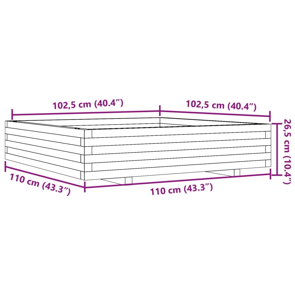 Jardinière bac lit surélevé plantes fleurs terrasse jardin cire 110 x 110 x 26,5 cm bois de pin massif marron 02_0038426 - 7