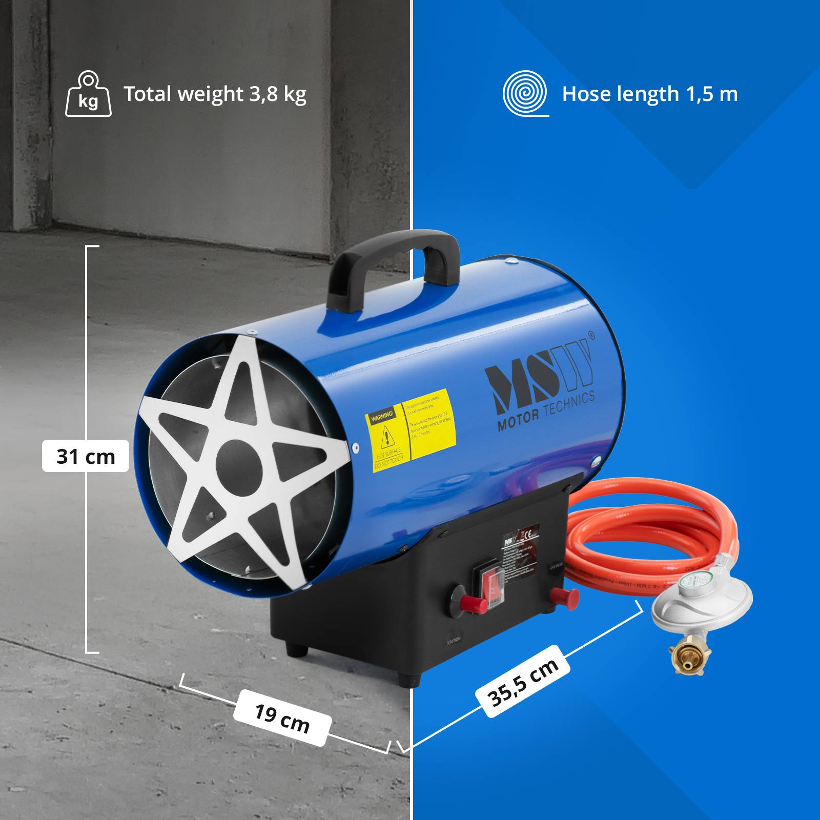Canon à air chaud - MSW - Puissance&nbsp;: 15000 W - Débit d'air&nbsp;: 215.6&nbsp;m³/h - 7
