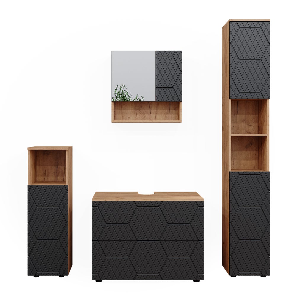 Vicco Zestaw mebli łazienkowych Irma, Antracyt o strukturze plastra miodu, 4 sztuki, z szufladami i wysokim blatem