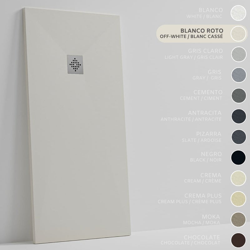 SOULHOME Brodzik prysznicowy– Żywica– Gel Coat– Gładka/Kamienna tekstura – Antypoślizgowy – Kolor złamana biel – 80x80- Niski 3 cm– Standard