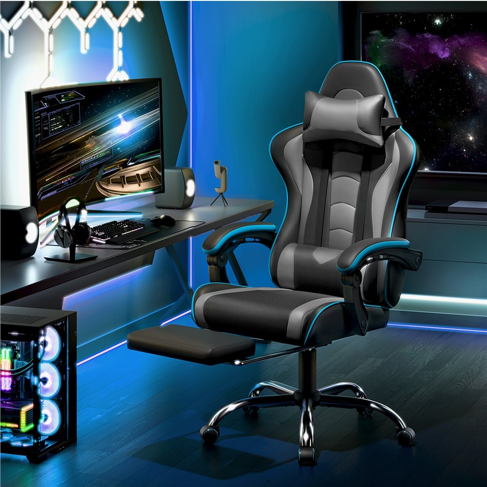 Chaise De Bureau Ergonomique Avec Repose-pieds Télescopique - Accoudoirs Ajustables, Hauteur Réglable, Assise Large Rembourrée, Dossier En Maille, Noire