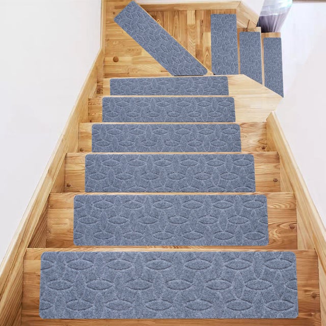 Tapis de tapis antidérapant pour marches d'escalier, 15 pièces, 76x20cm, tapis d'escalier d'intérieur pour marches en bois, tapis d'escalier à bordure