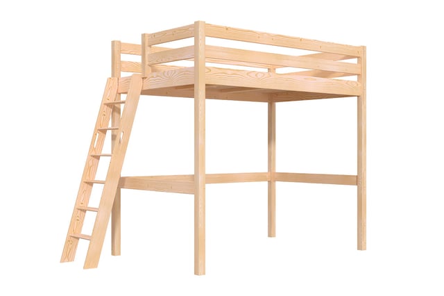 Lit mezzanine 1 place bois Sylvia 120x200 échelle inclinée, Brut (sans vernis)