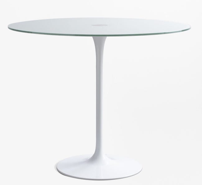 Table ronde moderne métal blanc et verre cristal blanc 90cm | Leroy Merlin
