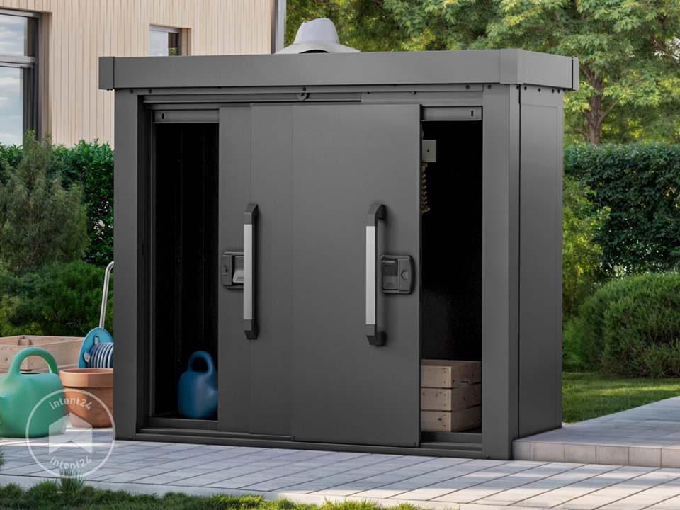 GFP Primeyard Armadio Da Esterno In Metallo 135x55x112 Cm Casetta Da Giardino Antracite Pavimento Incluso 96013989