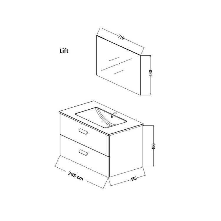 Meuble salle de bain 80 cm suspendu 2 tiroirs Gris avec vasque et miroir - BOX-IN - 5