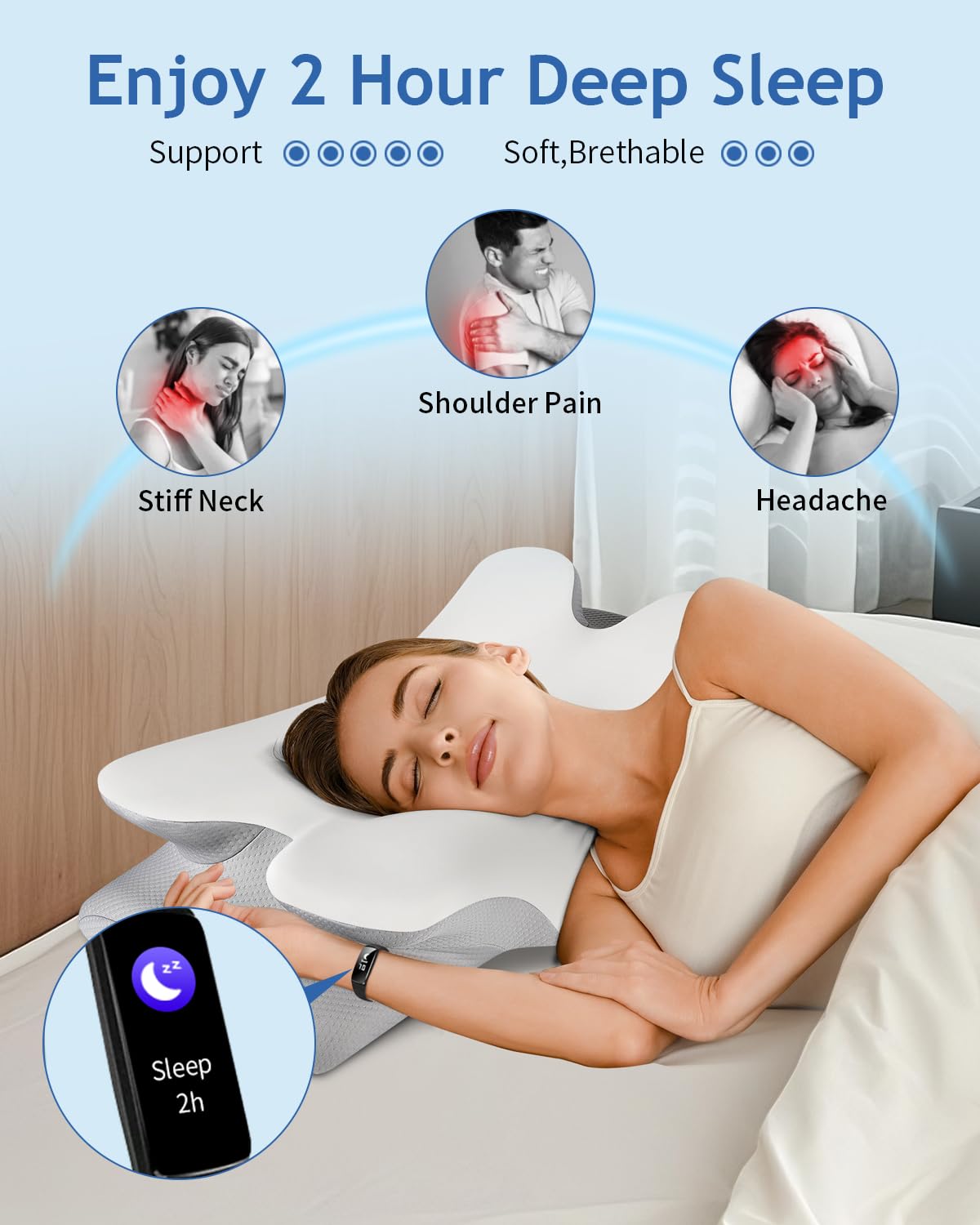 Oreiller cervical pour soulager la douleur, oreillers en mousse à mémoire de forme, oreillers de soutien du cou pour dormir - 5