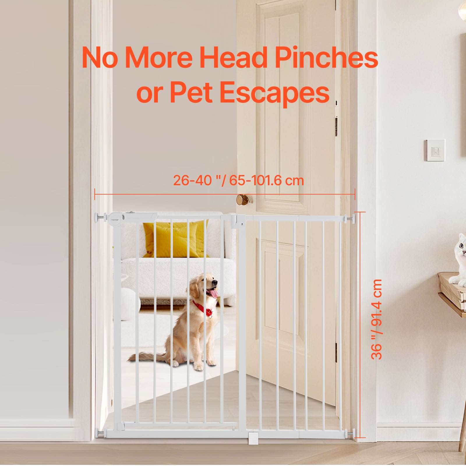 Barrière de Sécurité Extensible,VEVOR 65-101,6 cm de Largeur,91,4 cm de Hauteur,Barrière d'Escalier Réglable,Clôture pour Chiens et Animaux,Blanc - 8