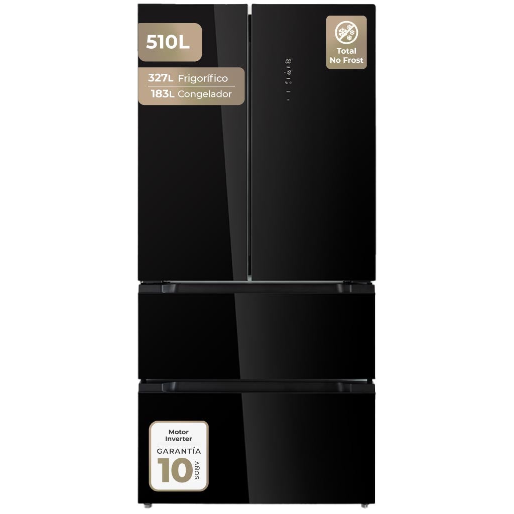 Evvo Negro Frigorífico Francés F80 510L Cristal E - Imagen 3