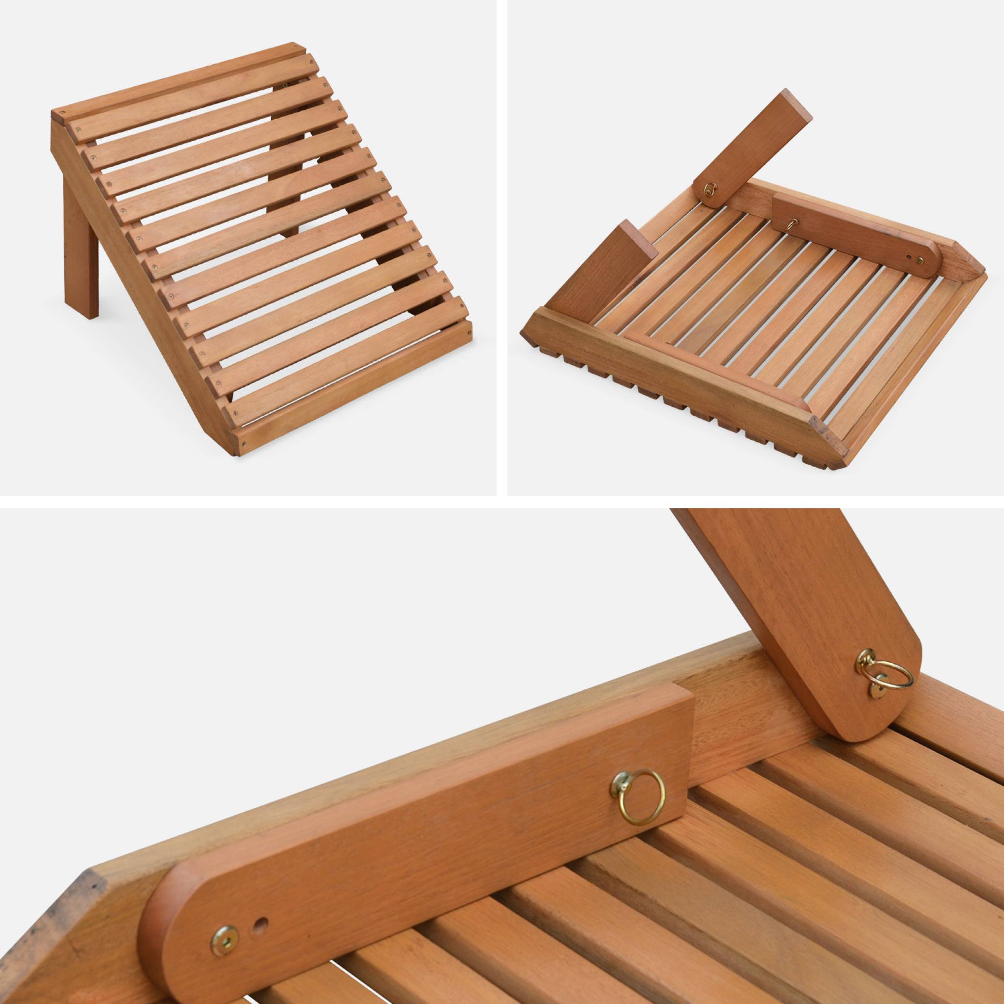 Lot de 2 fauteuils de jardin en bois avec un repose-pieds/table basse - Adirondack Salamanca - Eucalyptus. chaises de terrasse retro - 8