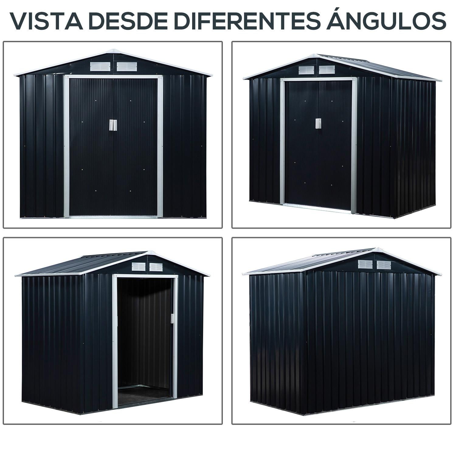 Caseta de jardín con 2 puertas Outsunny gris oscuro 213x130x185 cm - 7