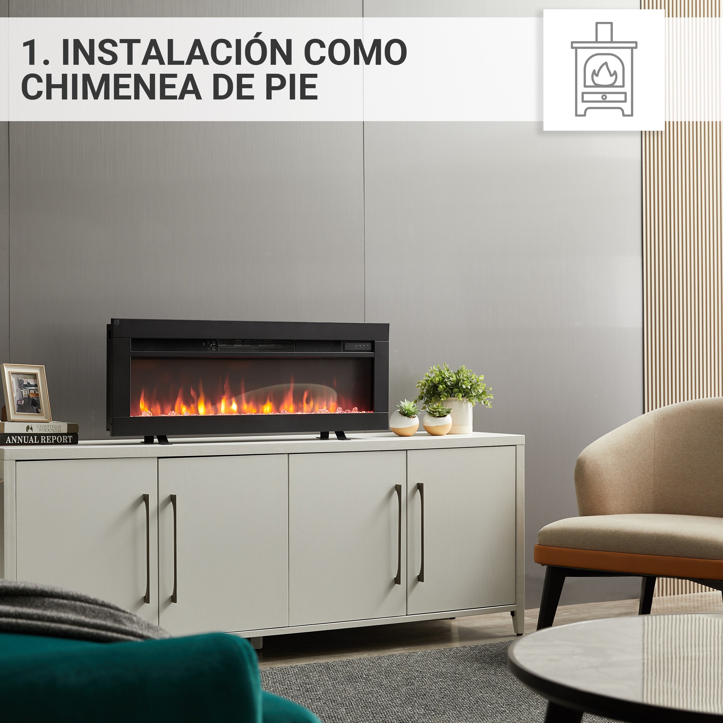 Chimenea eléctrica BALDERIA Agnes 36 - Chimenea de pie, mural o empotrable - Negro - 2