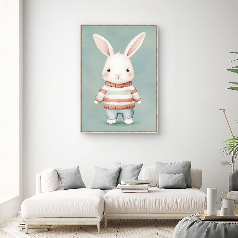 Tableau imprimé et encadré pour enfants 'Lapin câlin' / 100x140cm / Cadre Effet naturel / Fabriqué en France / Toile murale / DADA ART - 2