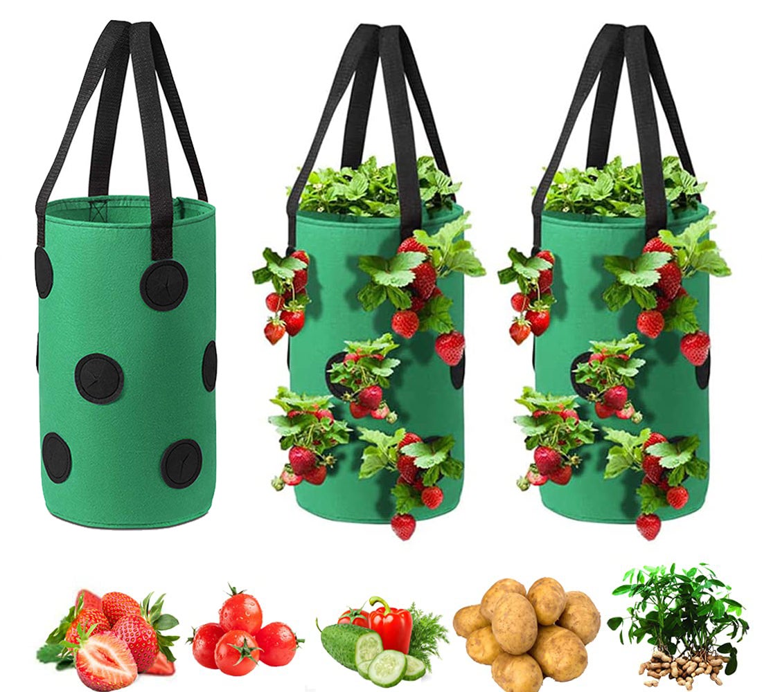 Wisząca torba do sadzenia pomidorów i truskawek, odwrócona sadzarka do warzyw z 12 otworami do uprawy, 20x35cm, 3 szt.