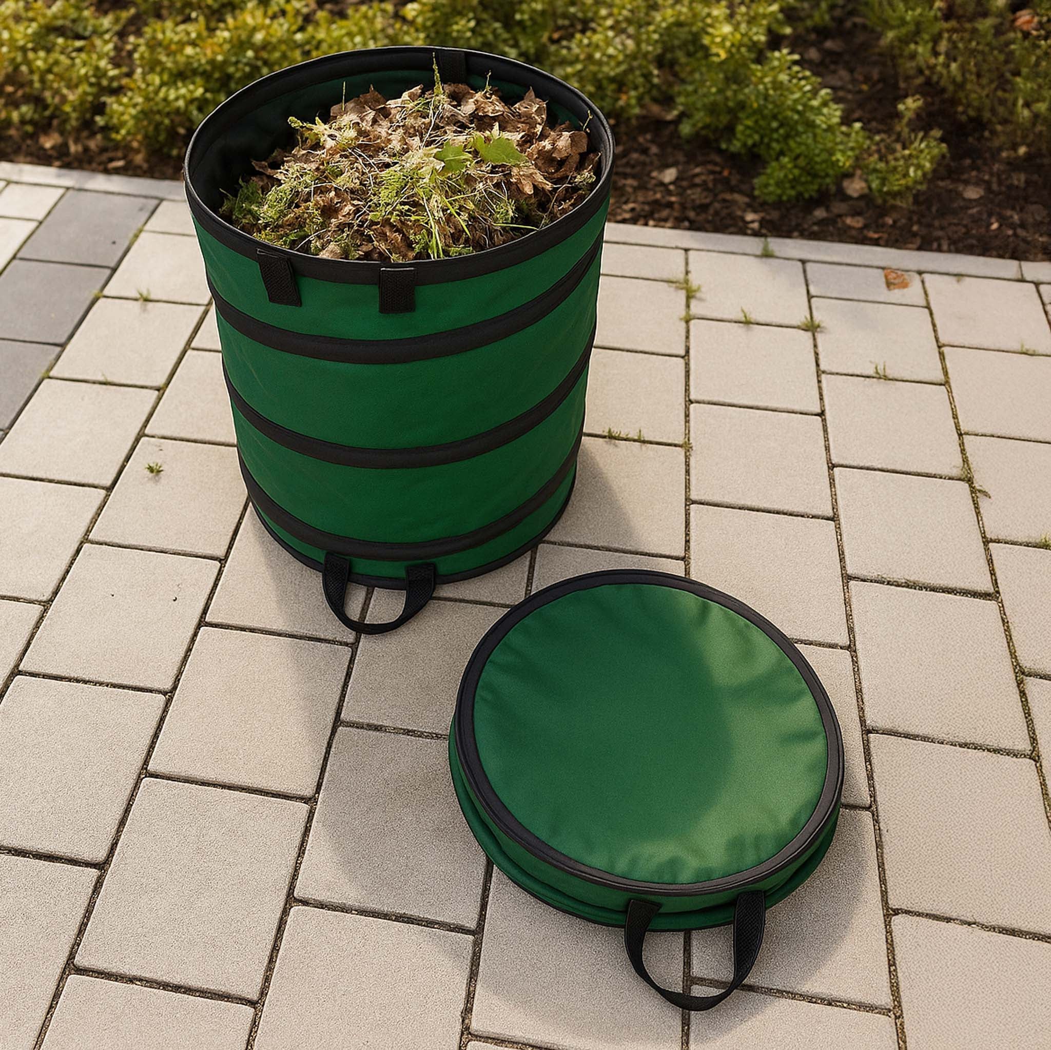 3x Sac à feuilles rond 100 l vert pop-up pliable 600D-Oxford-polyester collecte des déchets sac à gazon robuste déchets de Wiltec - 6