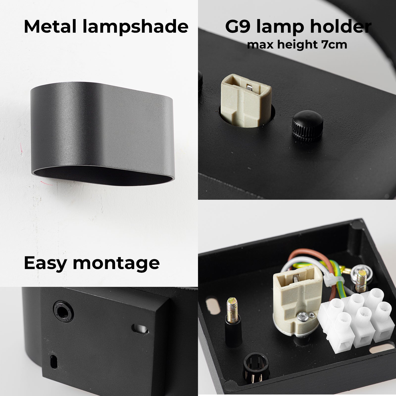 Aplique de pared interior de aluminio negro con iluminación arriba y abajo, casquillo G9 (bombilla no incluida) - 6