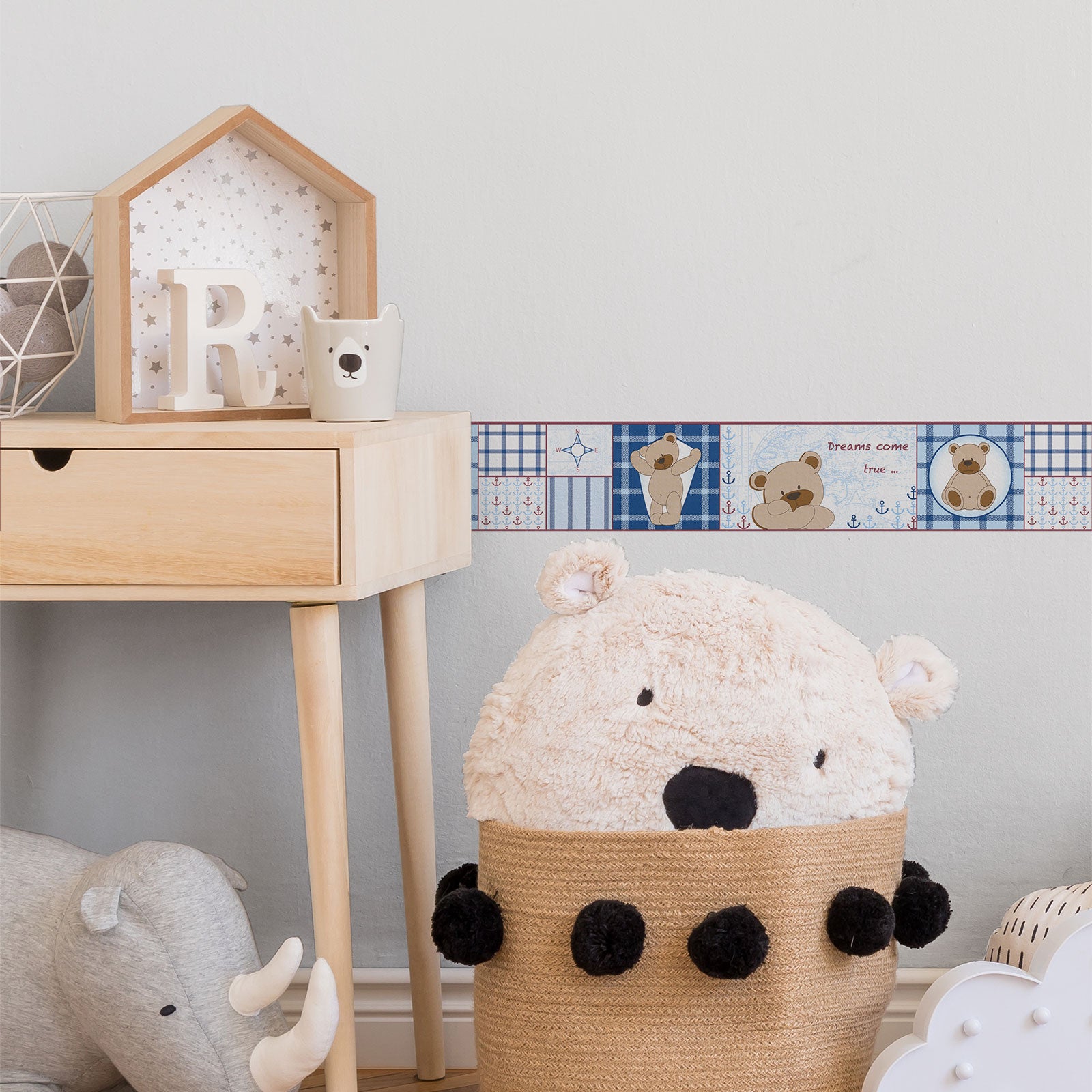 Cenefas dibujos para habitación infantil y de bebé cenefas animales blanca, marrón, azul y rojo cenefas adhesivas decorativas